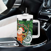 Polynesian Tumbler With Handle Tropical Santa - Plumeria Green Vintage