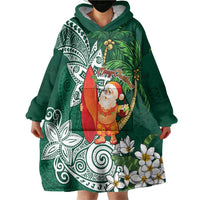 Polynesian Wearable Blanket Hoodie Tropical Santa - Plumeria Green Vintage