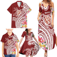 Aloha Hawaii Island Personalized Family Matching Summer Maxi Dress and Hawaiian Shirt Crimson Dreamy Turtle