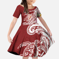 Aloha Hawaii Island Personalized Kid Short Sleeve Dress Crimson Dreamy Turtle