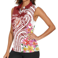 Aloha Hawaii Island Personalized Women Sleeveless Polo Shirt Crimson Dreamy Turtle