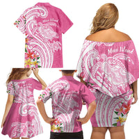 Aloha Maui Island Personalized Family Matching Off Shoulder Short Dress and Hawaiian Shirt Rose Dreamy Turtle
