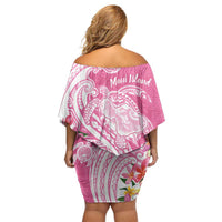 Aloha Maui Island Personalized Family Matching Off Shoulder Short Dress and Hawaiian Shirt Rose Dreamy Turtle