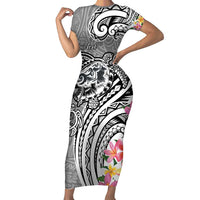Aloha Kahoolawe Island Personalized Family Matching Short Sleeve Bodycon Dress and Hawaiian Shirt Ashen Dreamy Turtle LT7 Mom's Dress Grey - Polynesian Pride