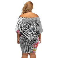 Aloha Kahoolawe Island Personalized Off Shoulder Short Dress Ashen Dreamy Turtle