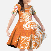 Aloha Lanai Island Personalized Family Matching Off Shoulder Maxi Dress and Hawaiian Shirt Orange Dreamy Turtle