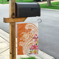 Aloha Lanai Island Personalized Garden Flag Orange Dreamy Turtle