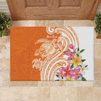 Aloha Lanai Island Personalized Rubber Doormat Orange Dreamy Turtle