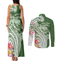 Aloha Molokai Island Personalized Couples Matching Tank Maxi Dress and Long Sleeve Button Shirt Sage Dreamy Turtle LT7 - Polynesian Pride