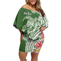 Aloha Molokai Island Personalized Family Matching Off Shoulder Short Dress and Hawaiian Shirt Sage Dreamy Turtle
