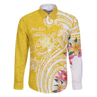 Aloha Oahu Island Personalized Family Matching Off The Shoulder Long Sleeve Dress and Hawaiian Shirt Yellow Dreamy Turtle LT7 Dad's Shirt - Long Sleeve Yellow - Polynesian Pride