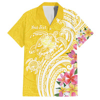 Aloha Oahu Island Personalized Family Matching Off Shoulder Maxi Dress and Hawaiian Shirt Yellow Dreamy Turtle