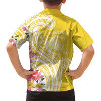 Aloha Oahu Island Personalized Family Matching Short Sleeve Bodycon Dress and Hawaiian Shirt Yellow Dreamy Turtle LT7 - Polynesian Pride