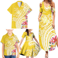 Aloha Oahu Island Personalized Family Matching Summer Maxi Dress and Hawaiian Shirt Yellow Dreamy Turtle