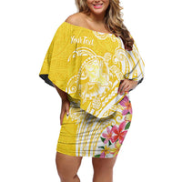 Aloha Oahu Island Personalized Off Shoulder Short Dress Yellow Dreamy Turtle