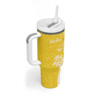 Aloha Oahu Island Personalized Tumbler With Handle Yellow Dreamy Turtle