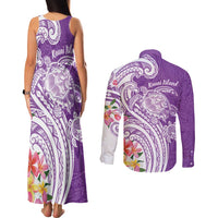 Aloha Kauai Island Personalized Couples Matching Tank Maxi Dress and Long Sleeve Button Shirt Lilac Dreamy Turtle LT7 - Polynesian Pride