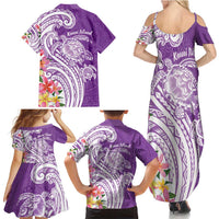 Aloha Kauai Island Personalized Family Matching Summer Maxi Dress and Hawaiian Shirt Lilac Dreamy Turtle