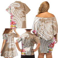 Aloha Ni’ihau Island Personalized Family Matching Off Shoulder Short Dress and Hawaiian Shirt Beige Dreamy Turtle