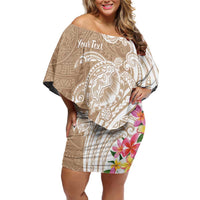 Aloha Ni’ihau Island Personalized Off Shoulder Short Dress Beige Dreamy Turtle