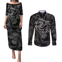 Hawaii Father's Day Vintage Lei Couples Matching Puletasi and Long Sleeve Button Shirt Hauoli la Makuakane - Black LT7 Black - Polynesian Pride