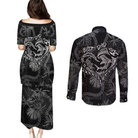 Hawaii Father's Day Vintage Lei Couples Matching Puletasi and Long Sleeve Button Shirt Hauoli la Makuakane - Black LT7 - Polynesian Pride