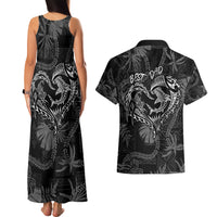 Hawaii Father's Day Vintage Lei Couples Matching Tank Maxi Dress and Hawaiian Shirt Hauoli la Makuakane - Black LT7 - Polynesian Pride