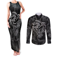 Hawaii Father's Day Vintage Lei Couples Matching Tank Maxi Dress and Long Sleeve Button Shirt Hauoli la Makuakane - Black LT7 Black - Polynesian Pride