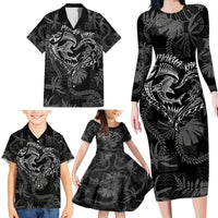 Hawaii Father's Day Vintage Lei Family Matching Long Sleeve Bodycon Dress and Hawaiian Shirt Hauoli la Makuakane - Black LT7 - Polynesian Pride