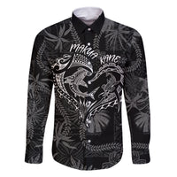 Hawaii Father's Day Vintage Lei Family Matching Mermaid Dress and Hawaiian Shirt Hauoli la Makuakane - Black LT7 Dad's Shirt - Long Sleeve Black - Polynesian Pride
