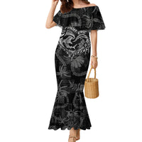 Hawaii Father's Day Vintage Lei Family Matching Mermaid Dress and Hawaiian Shirt Hauoli la Makuakane - Black LT7 Mom's Dress Black - Polynesian Pride