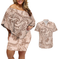 Hawaii Father's Day Vintage Lei Couples Matching Off Shoulder Short Dress and Hawaiian Shirt Hauoli la Makuakane - Beige LT7 Beige - Polynesian Pride
