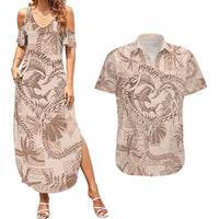 Hawaii Father's Day Vintage Lei Couples Matching Summer Maxi Dress and Hawaiian Shirt Hauoli la Makuakane - Beige LT7 Beige - Polynesian Pride