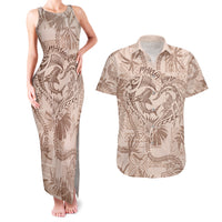 Hawaii Father's Day Vintage Lei Couples Matching Tank Maxi Dress and Hawaiian Shirt Hauoli la Makuakane - Beige LT7 Beige - Polynesian Pride