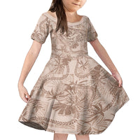 Hawaii Father's Day Vintage Lei Family Matching Long Sleeve Bodycon Dress and Hawaiian Shirt Hauoli la Makuakane - Beige LT7 Daughter's Dress Beige - Polynesian Pride