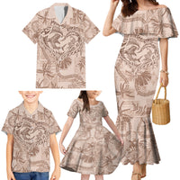 Hawaii Father's Day Vintage Lei Family Matching Mermaid Dress and Hawaiian Shirt Hauoli la Makuakane - Beige LT7 - Polynesian Pride