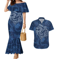 Hawaii Father's Day Vintage Lei Couples Matching Mermaid Dress and Hawaiian Shirt Hauoli la Makuakane - Blue LT7 Blue - Polynesian Pride
