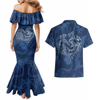 Hawaii Father's Day Vintage Lei Couples Matching Mermaid Dress and Hawaiian Shirt Hauoli la Makuakane - Blue LT7 - Polynesian Pride