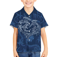 Hawaii Father's Day Vintage Lei Family Matching Long Sleeve Bodycon Dress and Hawaiian Shirt Hauoli la Makuakane - Blue LT7 Son's Shirt Blue - Polynesian Pride