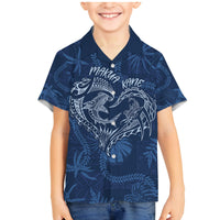 Hawaii Father's Day Vintage Lei Family Matching Mermaid Dress and Hawaiian Shirt Hauoli la Makuakane - Blue LT7 Son's Shirt Blue - Polynesian Pride