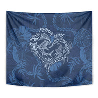 Hawaii Father's Day Vintage Lei Tapestry Hauoli la Makuakane - Blue