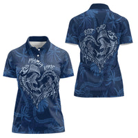 Hawaii Father's Day Vintage Lei Women Polo Shirt Hauoli la Makuakane - Blue LT7 - Polynesian Pride