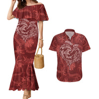 Hawaii Father's Day Vintage Lei Couples Matching Mermaid Dress and Hawaiian Shirt Hauoli la Makuakane - Red LT7 Red - Polynesian Pride