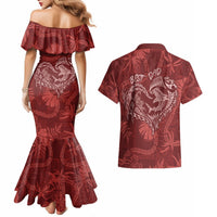 Hawaii Father's Day Vintage Lei Couples Matching Mermaid Dress and Hawaiian Shirt Hauoli la Makuakane - Red LT7 - Polynesian Pride