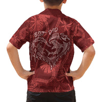 Hawaii Father's Day Vintage Lei Family Matching Long Sleeve Bodycon Dress and Hawaiian Shirt Hauoli la Makuakane - Red LT7 - Polynesian Pride