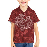 Hawaii Father's Day Vintage Lei Family Matching Long Sleeve Bodycon Dress and Hawaiian Shirt Hauoli la Makuakane - Red LT7 Son's Shirt Red - Polynesian Pride