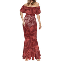 Hawaii Father's Day Vintage Lei Mermaid Dress Hauoli la Makuakane - Red