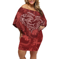 Hawaii Father's Day Vintage Lei Off Shoulder Short Dress Hauoli la Makuakane - Red