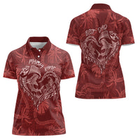 Hawaii Father's Day Vintage Lei Women Polo Shirt Hauoli la Makuakane - Red LT7 - Polynesian Pride