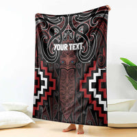 Maori Taiaha Whakairo Personalized Blanket Red Poutama Motifs